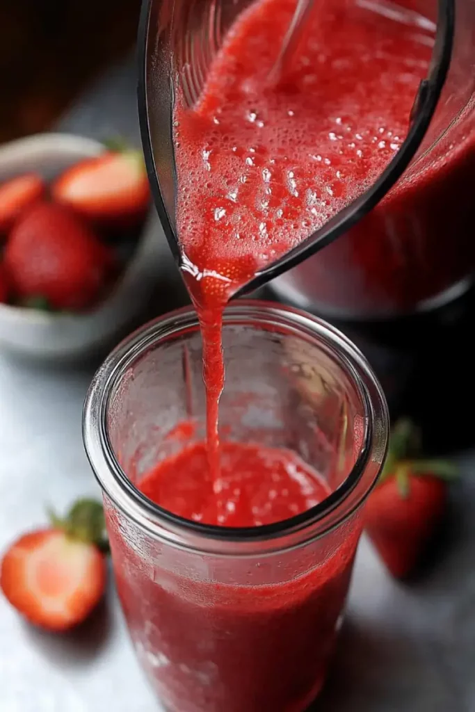 Pouring homemade Strawberry Acai Refresher over ice