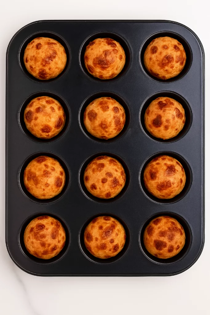 Making Brazilian Cheese Bread (Pão de Queijo) is a simple process that starts with heating milk, butter, and salt, then mixing it with tapioca flour to form a sticky dough. After it cools slightly, eggs and cheese are added and blended into a smooth mixture. The dough is then rolled into small balls and baked until golden and puffed. These easy steps result in warm, cheesy bites with a crispy crust and soft, chewy center — a taste of Brazil in every bite.