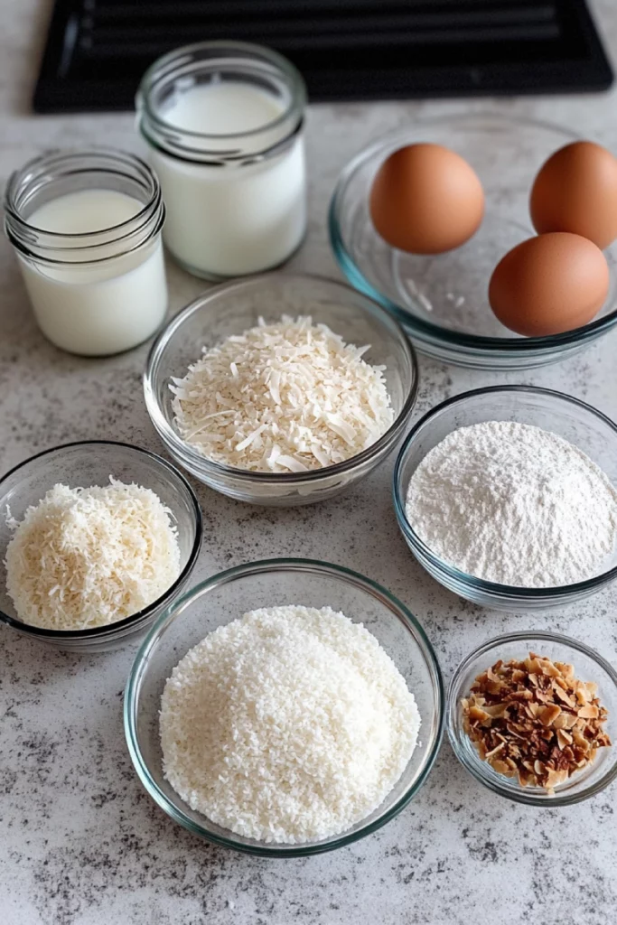 Ingredients for coconut bread on counter