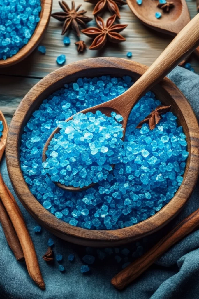 Blue salt trick with butterfly pea flower and sea salt in hand