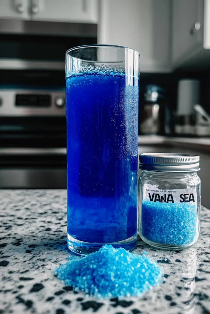 Blue salt trick with butterfly pea flower and sea salt in hand