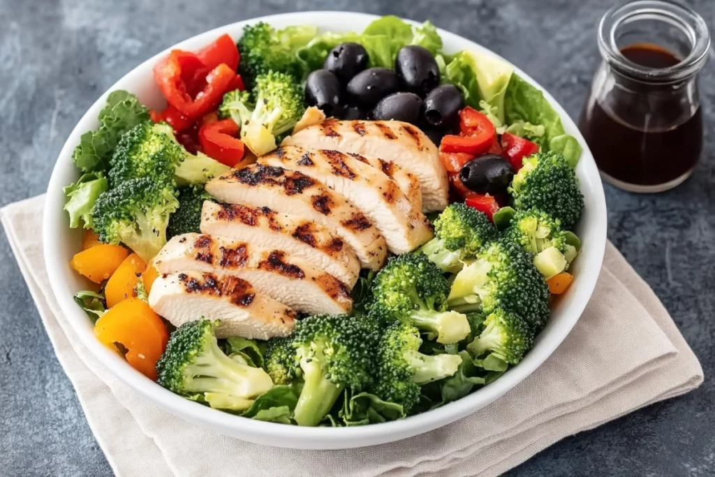 Grilled chicken breast served on a plate with herbs — easy 4 ingredient Mounjaro-friendly recipe.